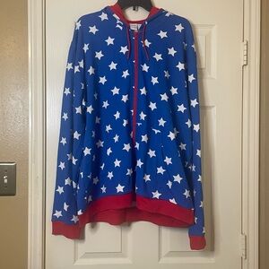 Hope and Wonder Blue Star Men’s Hoodie with Red Accents Full Zip Size: XXL